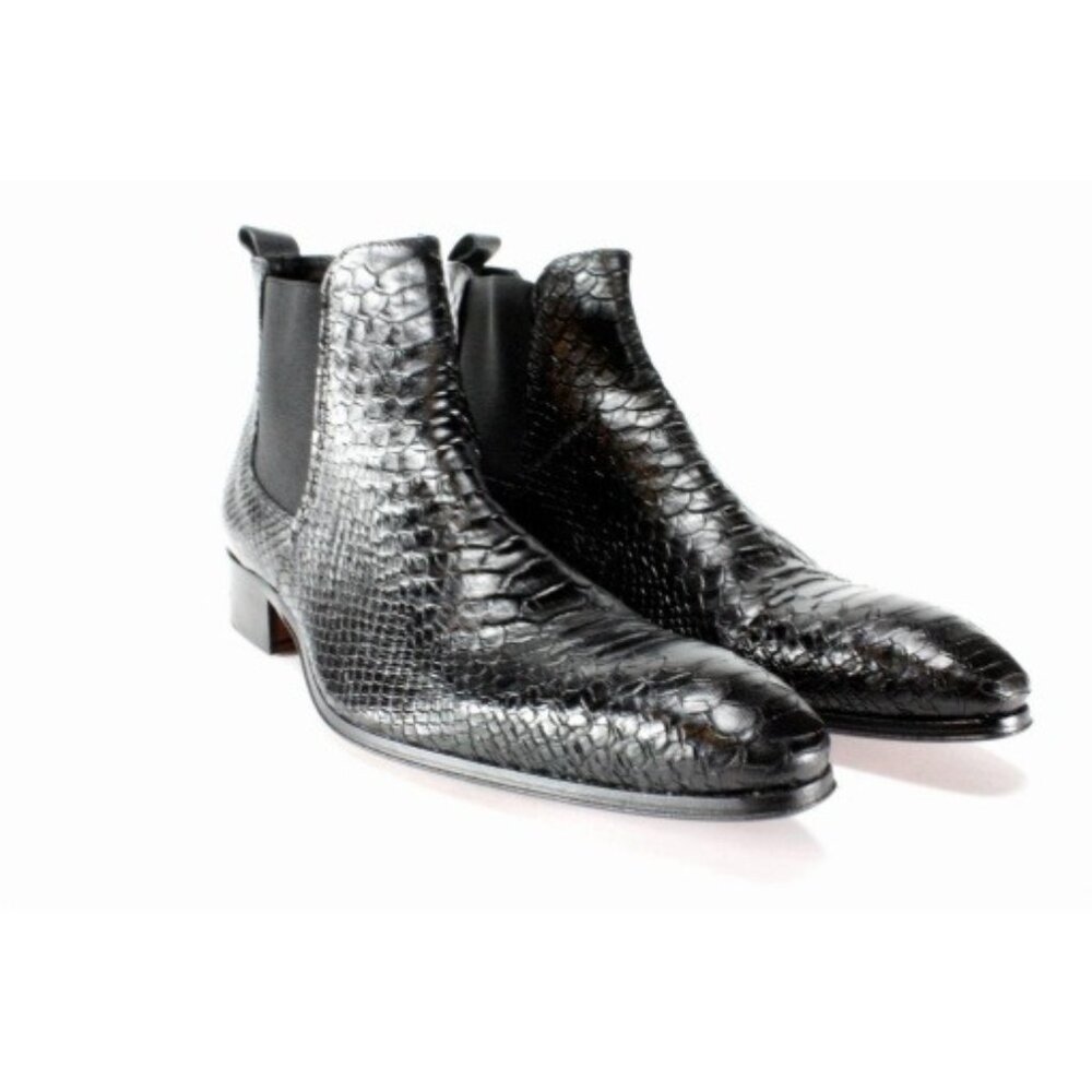 Ose Black Crocodile Printed Chelsea Boots Calfskin Leather